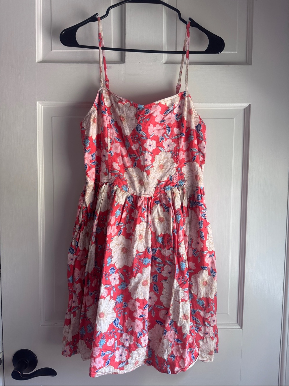 Aerie Coral Floral Linen Blend Mini Sundress Size Medium